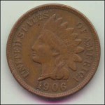 USA 1906 Indian head one cent coin. F. Full liberty.