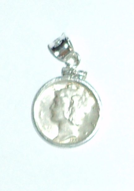 1 Genuine USA 1942s Silver Dime in Sterling Silver Bezel holder for necklace etc