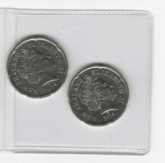 2014 NZ wide and narrow dates 20c. Two coins.