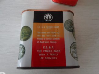ES&A Bank Australia tin money box.