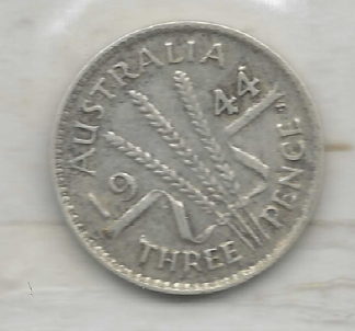 2 x Australian Silver 1944 S Threepence  2 different variety coins