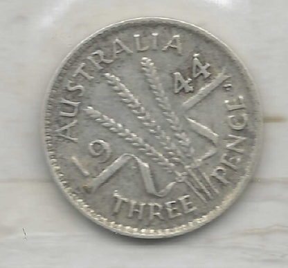 Australian Silver 1944 Threepence 2 Variety coins
