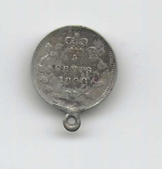 Canada 1898 Queen Victoria Silver 5c on mount for jewelry or charm.