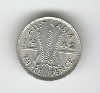 Australian Silver 1948 Threepence. Filled eight
